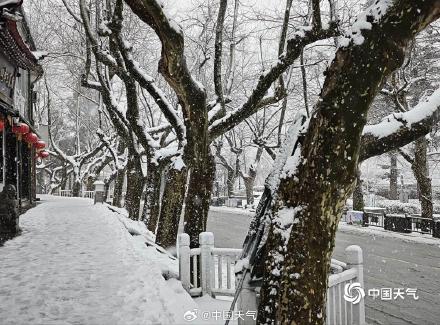 江西庐山雪花纷飞 银装素裹尽显冬日之美