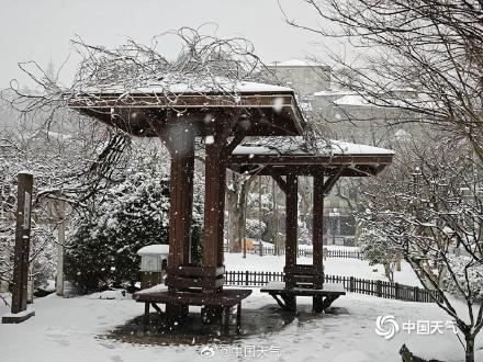 江西庐山雪花纷飞 银装素裹尽显冬日之美