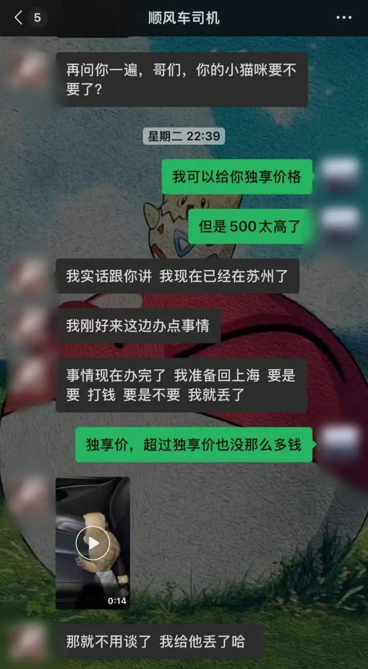 “不打钱就把猫扔了!”顺风车司机半途威胁用户,拿到钱后逃之夭夭…… “不打钱就把猫扔了!”顺风车司机半途威胁用户,拿到钱后逃之夭夭……
