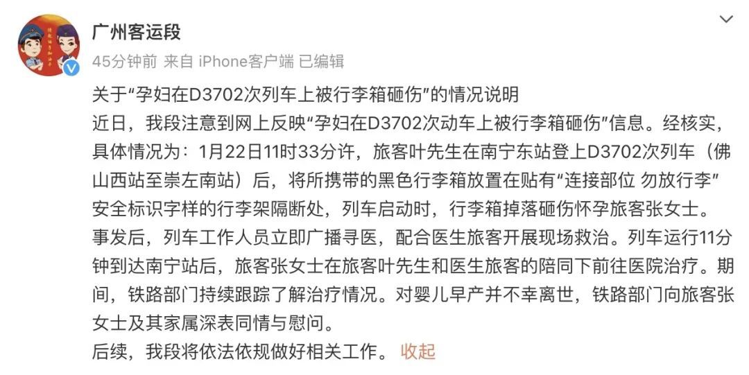 孕妇在动车上被行李砸中致孩子早产离世,责任归谁?律师解读→ 孕妇在动车上被行李砸中致孩子早产离世,责任归谁?律师解读→