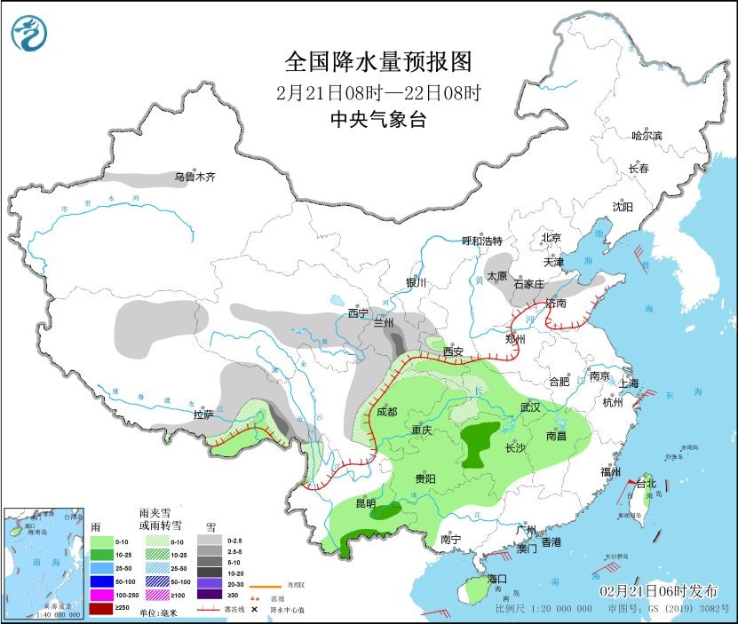 西南地区东部至长江中下游地区多阴雨 青藏高原西北地区东部等地有雨雪天气