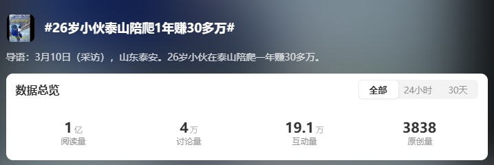 26岁小伙陪爬泰山年入30万？同行：有点夸张，但轻松月入过万，订单排到5月