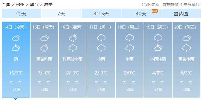 贵州7县域下冰雹,最低温将降至-3℃ 贵州7县域下冰雹,最低温将降至-3℃
