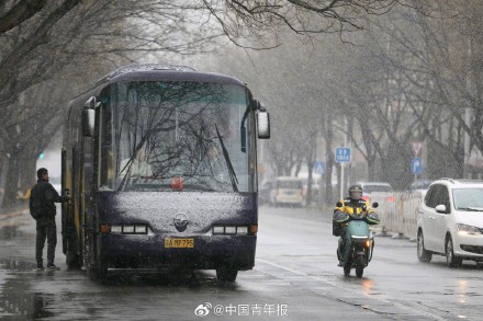 北京城区迎来三月桃花雪