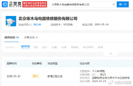 维修刺客啄木鸟公司欠税被公告