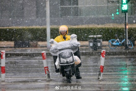 北京城区迎来三月桃花雪