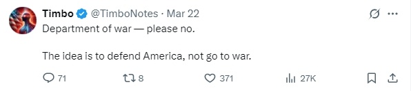 美防长在线征集：“战争部”还是“国防部”