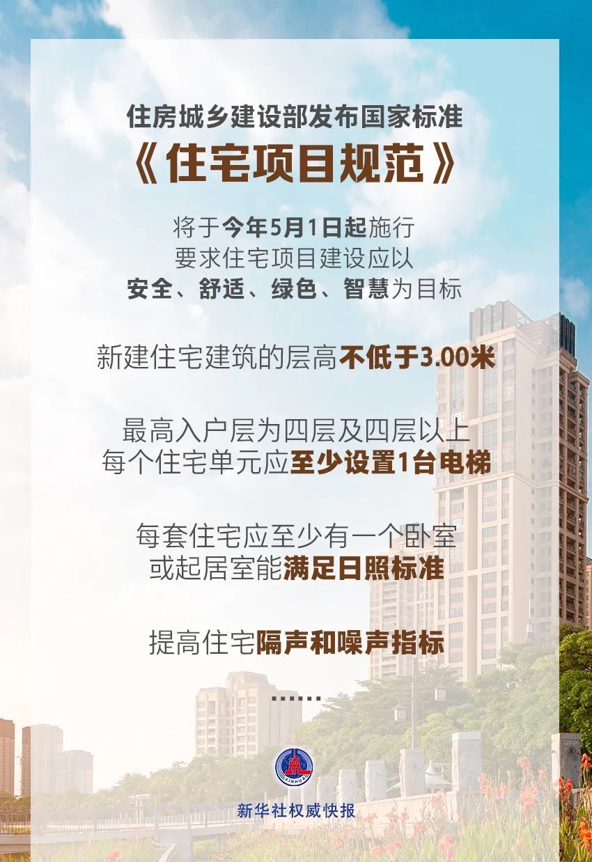 层高不低于3米,4层及以上设置电梯!住宅新规来了 层高不低于3米,4层及以上设置电梯!住宅新规来了