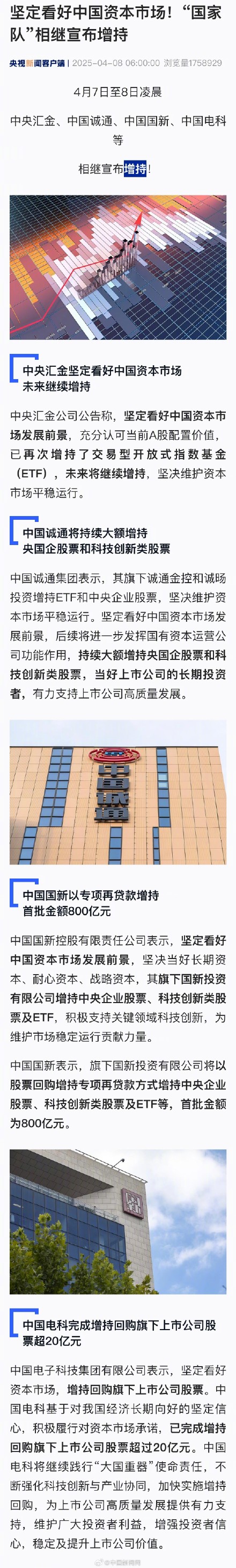 坚定看好中国资本市场！"国家队"相继宣布增持