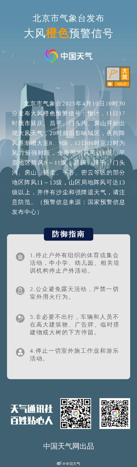 北京提前发布大风橙色预警