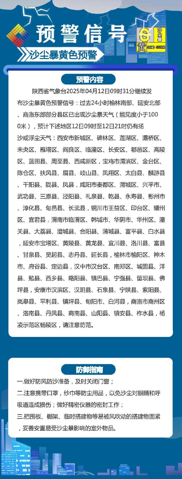陕西继续发布沙尘暴预警！这些景区暂时闭园→