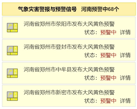 河南今日大风+沙尘持续，68个大风预警信号生效中