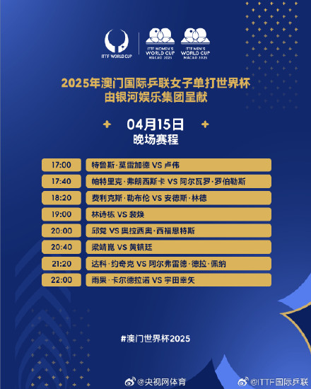 澳门世界杯4月15日赛程 澳门世界杯4月15日赛程