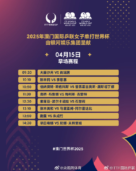 澳门世界杯4月15日赛程 澳门世界杯4月15日赛程