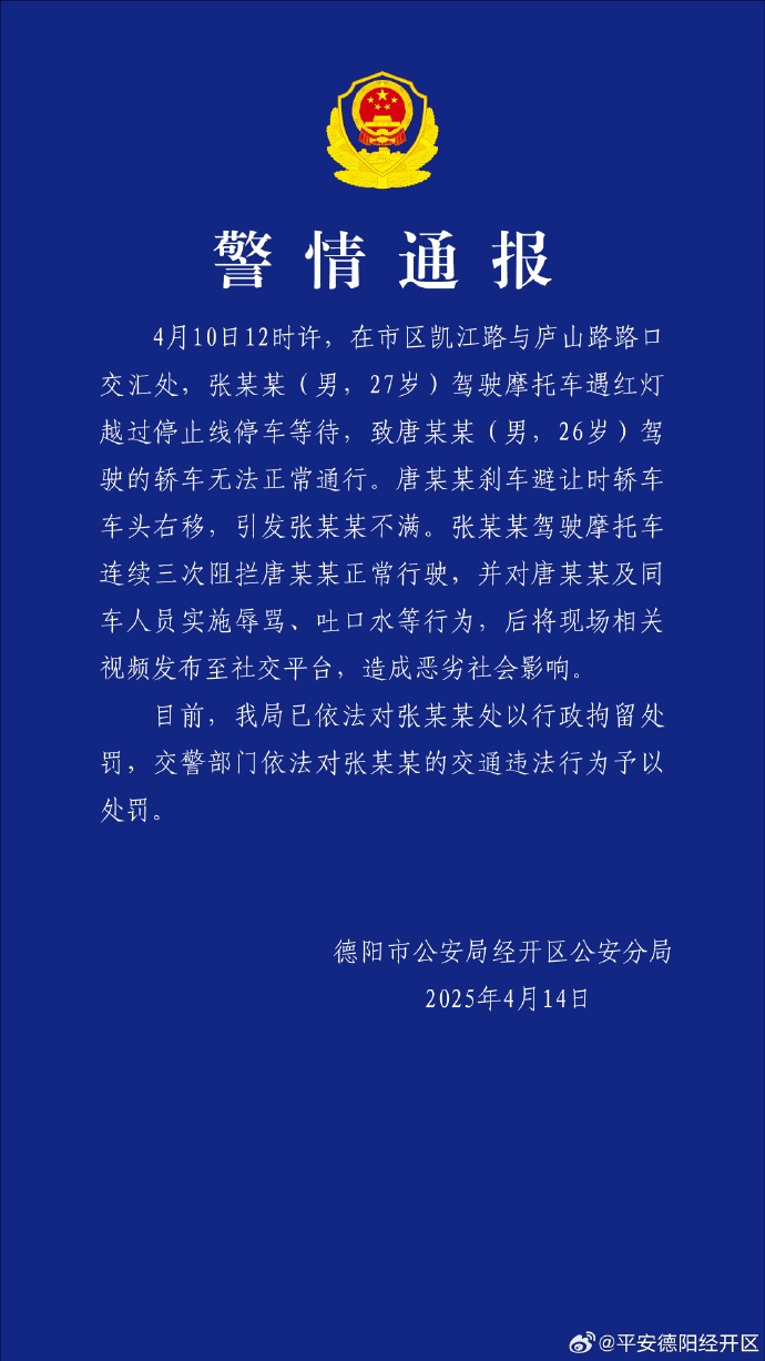 警方通报!张某某(男,27岁)被行拘! 警方通报!张某某(男,27岁)被行拘!