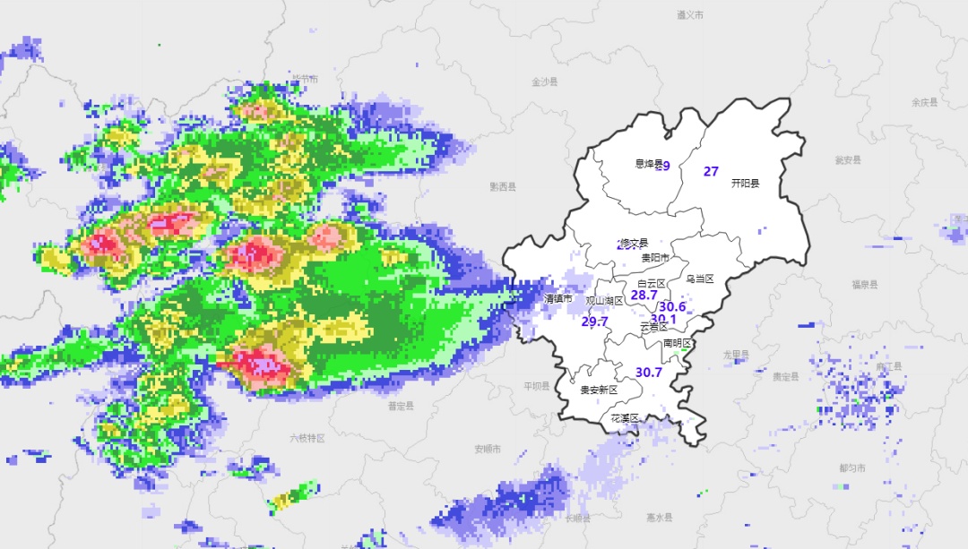 雷雨冰雹云团正向贵阳移动