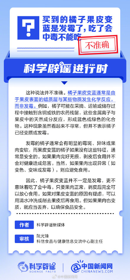 橘子皮变蓝就是发霉了？