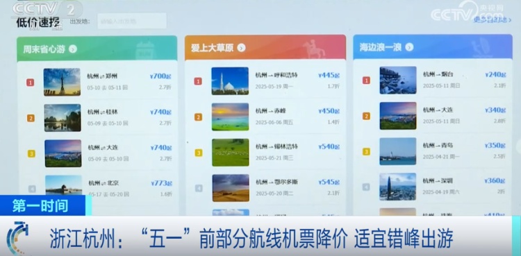 错峰出游机票价格降幅超60% 有你的目的地吗？
