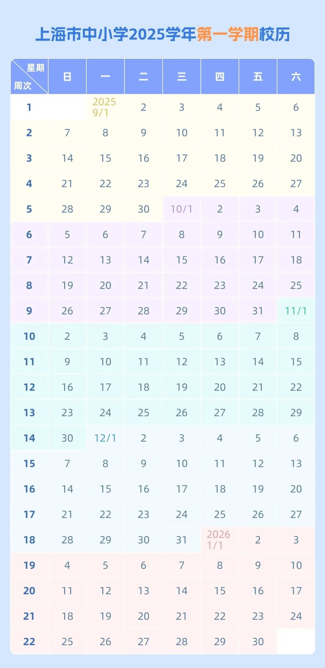 上海中小学最新校历出炉，明年寒假2月2日开始，27日结束