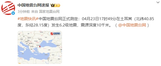 土耳其发生6.2级地震,震源深度10千米 土耳其发生6.2级地震,震源深度10千米