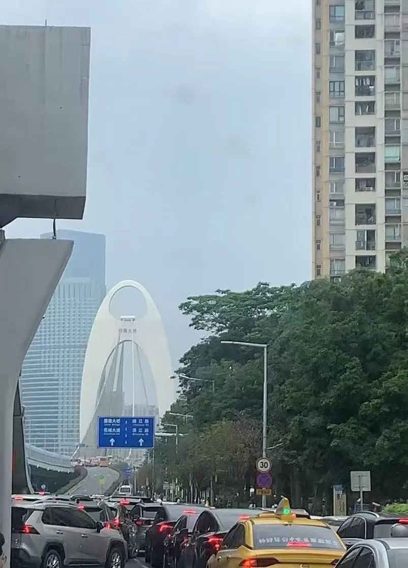 一男子爬上广州猎德大桥