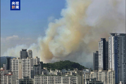 韩国大邱市发生山林火灾 浓烟扩散至市中心地区