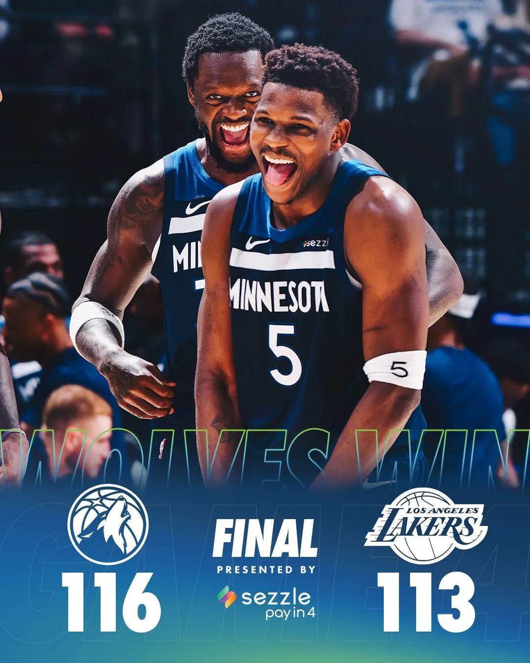 森林狼116-113力克湖人，大比分3-1夺取赛点！东詹合计空砍65分