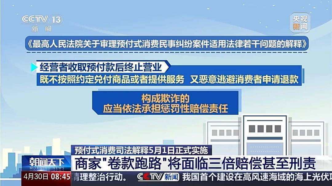 为治理商家“卷款跑路”“退卡难”问题 预付式消费司法解释5月1日正式实施