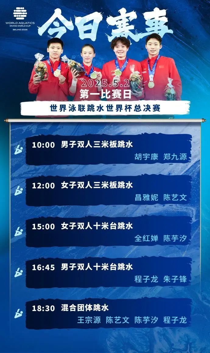 胡宇康/郑九源男子双人3米板冠军!中国队夺跳水世界杯总决赛首金 胡宇康/郑九源男子双人3米板冠军!中国队夺跳水世界杯总决赛首金