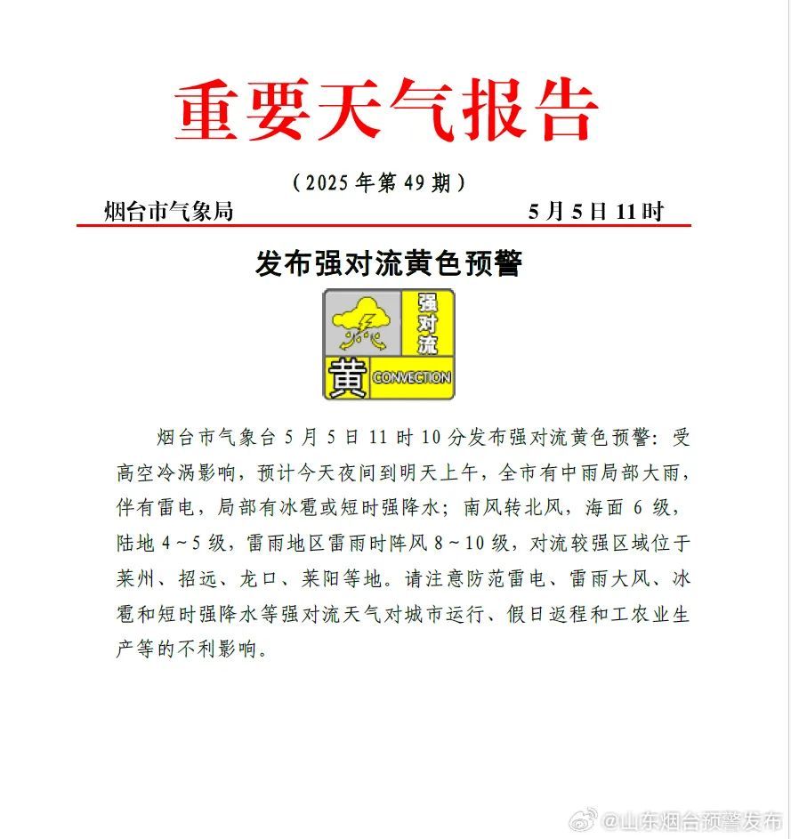 局部冰雹！短时强降水！烟台发布强对流天气预警！