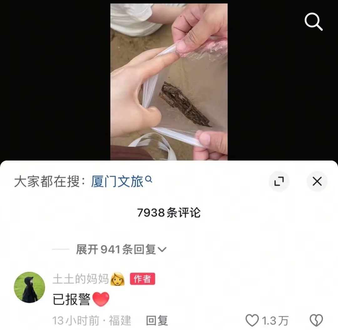 女子在厦门一沙滩玩20分钟捡了小半兜锈钉，当事人：不知道是不是人为的，已报警
