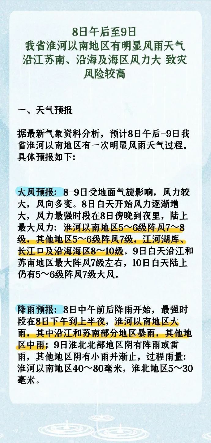 江苏人注意：明天下午到上半夜！降雨最强！致灾风险较高！