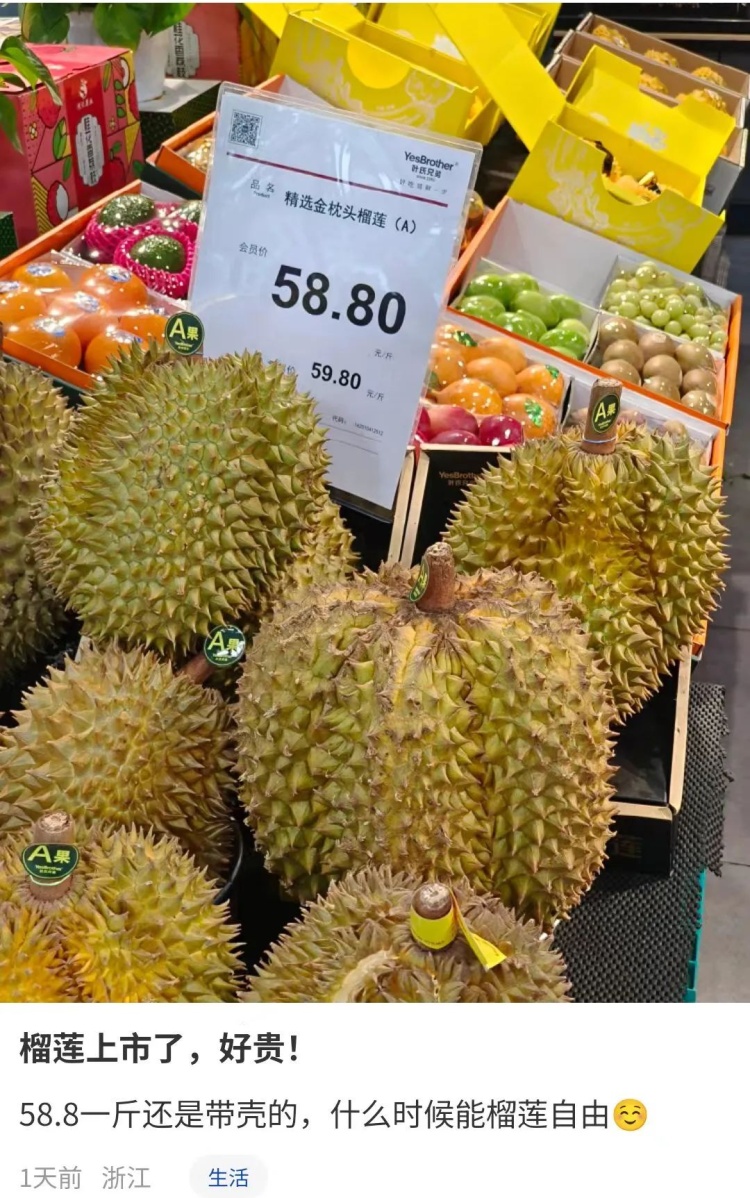 榴莲“贵到肉痛”！杭州老板目前不太敢进货：再忍一忍，即将大降价……