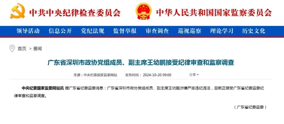 搞钱色交易，贪欲膨胀，深圳市政协原副主席王幼鹏被“双开”