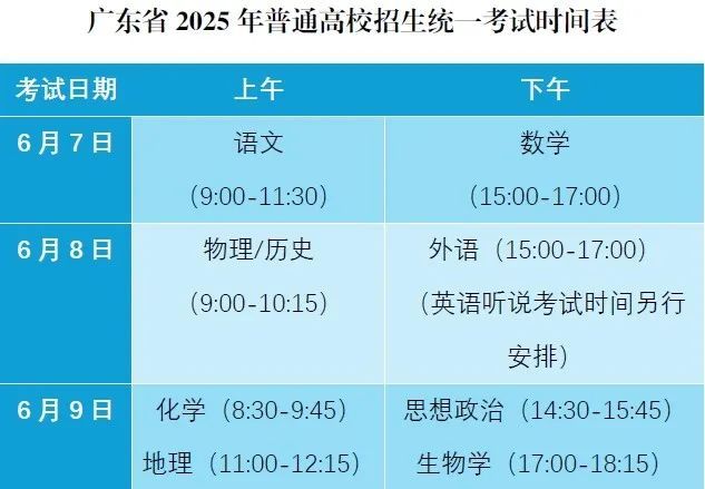 广东2025高考时间定了！