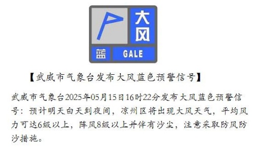 有沙尘!甘肃两地发布大风蓝色预警 有沙尘!甘肃两地发布大风蓝色预警