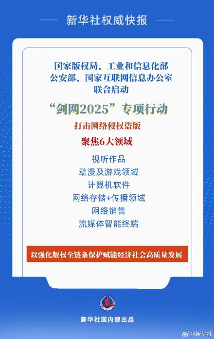 新华社权威快报|打击网络侵权盗版！四部门联合启动“剑网2025”专项行动