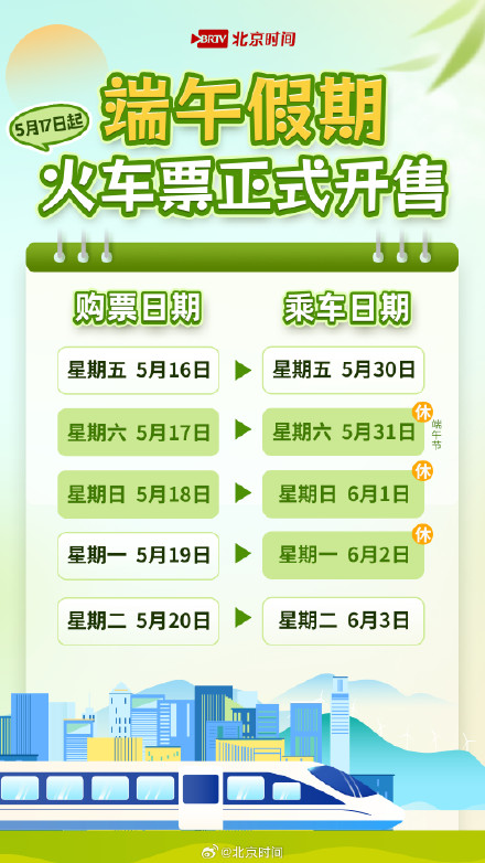 今天可购买5月30日的火车票!端午假期购票日历来了→ 今天可购买5月30日的火车票!端午假期购票日历来了→