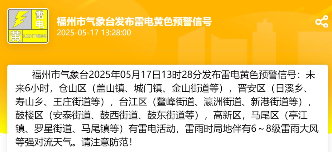雷电!冰雹!福州双预警!今天出门的注意 雷电!冰雹!福州双预警!今天出门的注意