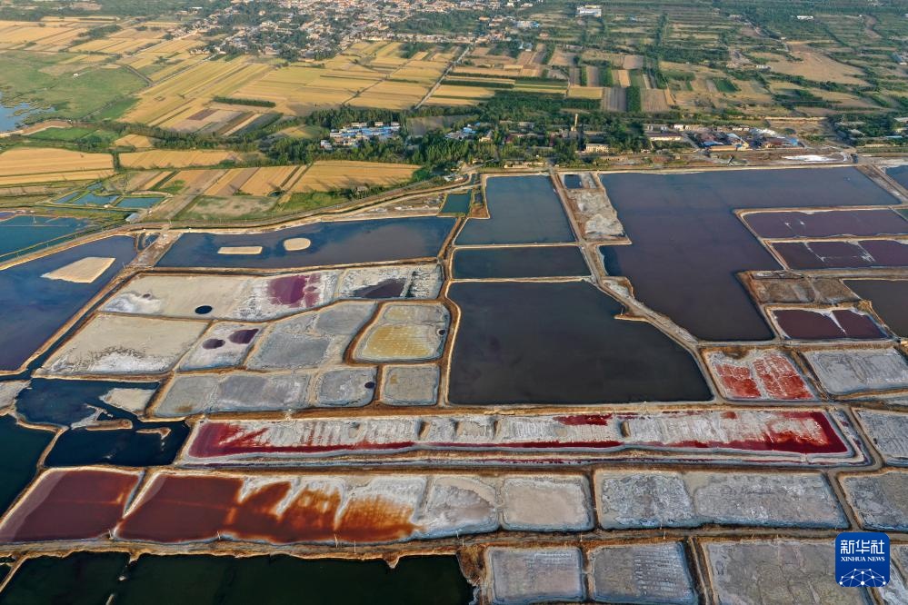 运城盐湖呈现“调色盘”景观