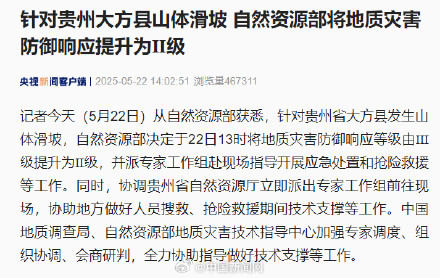 自然资源部将地质灾害防御响应等级提为Ⅱ级