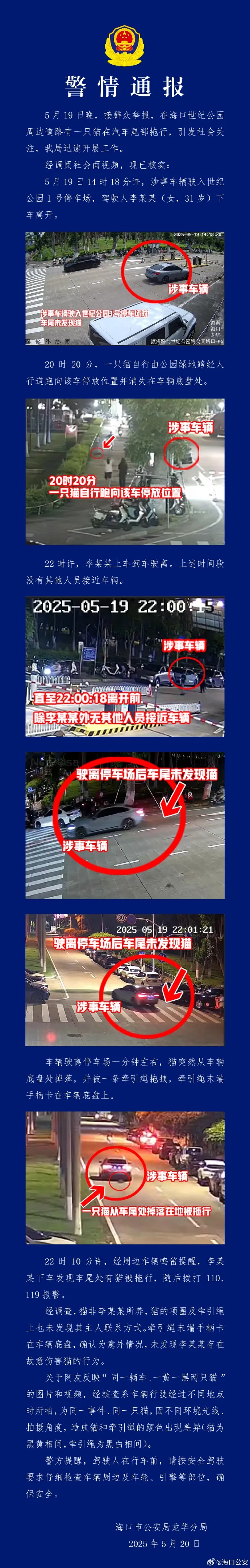“汽车当街拖行小猫”,警方凌晨再通报! “汽车当街拖行小猫”,警方凌晨再通报!