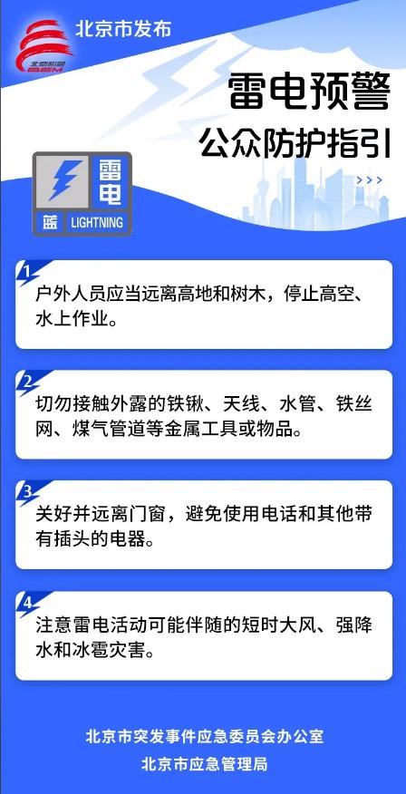 北京门头沟发布雷电蓝色预警 局地或有小冰雹 出行请注意