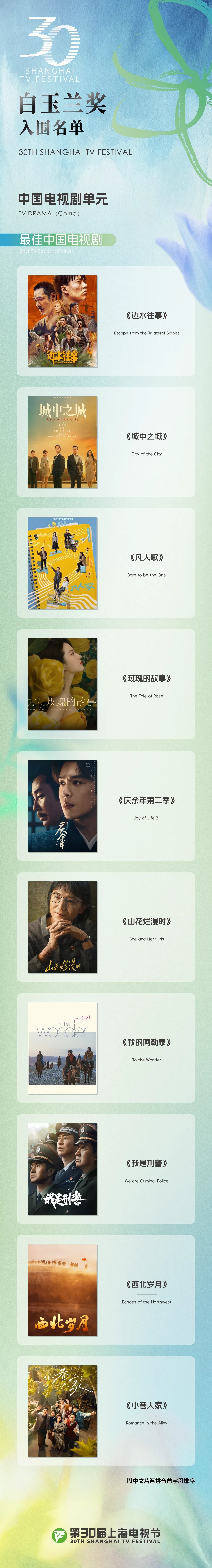 第30届上海电视节白玉兰奖入围名单公布 10部作品角逐