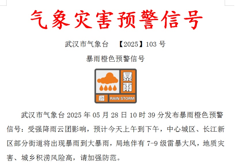 暴雨、大暴雨、雷暴大风!武汉连发预警 暴雨、大暴雨、雷暴大风!武汉连发预警