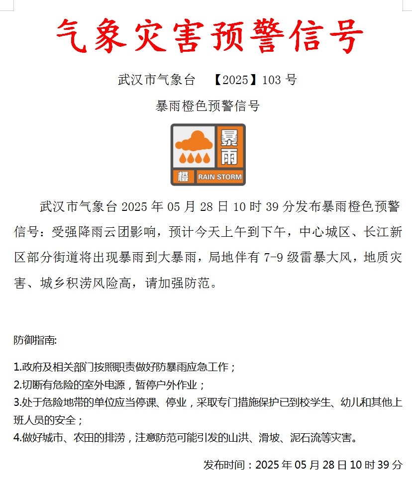 大暴雨！雷暴大风！武汉20分钟内预警三连发，今天出门要当心