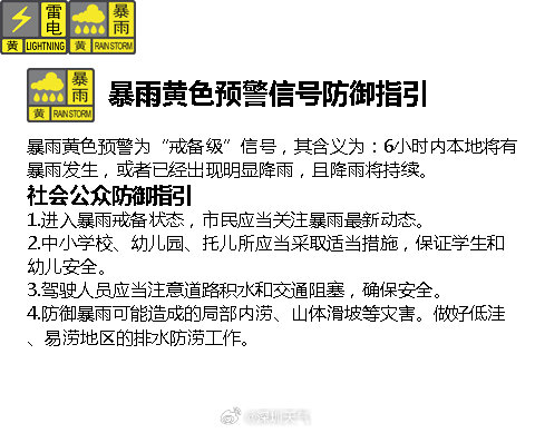 深圳市暴雨黄色预警信号扩展至全市 深圳市暴雨黄色预警信号扩展至全市