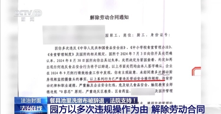 一名厨工在幼儿园洗碗池里洗墩布被辞退 法院:支持!儿童安全重于一切 一名厨工在幼儿园洗碗池里洗墩布被辞退 法院:支持!儿童安全重于一切