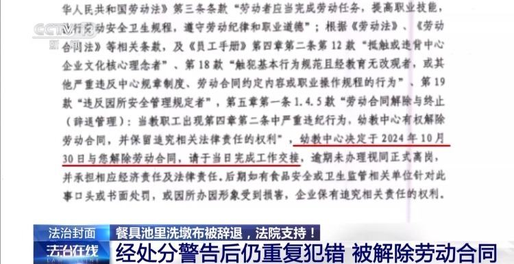 一名厨工在幼儿园洗碗池里洗墩布被辞退 法院:支持!儿童安全重于一切 一名厨工在幼儿园洗碗池里洗墩布被辞退 法院:支持!儿童安全重于一切