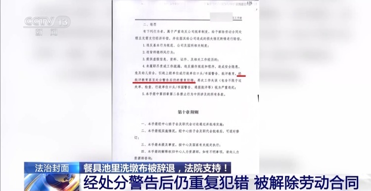 一名厨工在幼儿园洗碗池里洗墩布被辞退 法院:支持!儿童安全重于一切 一名厨工在幼儿园洗碗池里洗墩布被辞退 法院:支持!儿童安全重于一切